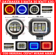 ORIGINAL LAMPU TEMBAK K30 3 MATA 30 WATT LAMPU SOROT 3 MATA BULAT | LAMPU FOGLAMP 3 MATA DAYMAKER 3