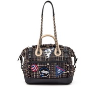 Chanel Black and Ivory Caviar and Multicolor Tweed Patch Embellished Airline Crest Trip Bowling Bag 