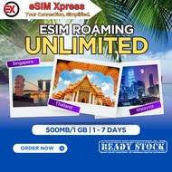 eSIM Unlimited Singapore, Malaysia, Thailand 500MB/1 GB Data | 1-7 Hari | eSIM Roaming Singapura, Ma