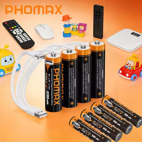 PHOMAX Li-ion AA/AAA Rechargeable Batteries USB Lithium-ion 4200mWh 666mWh 1.5V AA/AAA Rechargeable 
