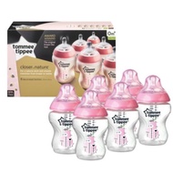 Tippee Closer to Nature 260 ml/9fl oz Decorated Feeding Bottles Pink, Pack of 6