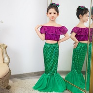 2pcs Stylish Sparkly Kids Mermaid Dress Ariel Costume Disney Birthday Halloween Princess Birthday