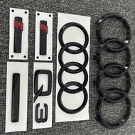 For AUDI Q3 2013-2022 4Ring logo ABS Black Car Hood Front Grill Emblem Rear Trunk Badge Sticker Q3 S