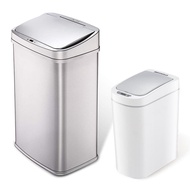 【NINESTARS】 輕奢髮絲銀不銹鋼感應垃圾桶50L+智能法式純白防水感應垃圾桶7L