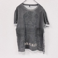 古著PILIPP PLEIN HOMME 短袖T卹，骷髏頭和水鑽印花，深灰色，XL碼