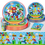 Mario Party Tableware Supplies for Kids Cute Super Mario Themed Party Plates Tablecloth Birthday Decoration Well for Girls or Boys