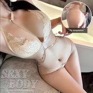 ️ Scarlet Color ️ Seeking Heart Dangling Chain Double Line Lei Crotch T-Pants Halterneck Lace Gold C