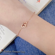 HHQZ New Rose Gold 18K Fashion AU750 Fine Jewelry Satellites Double Hearts Bracelet for Women
