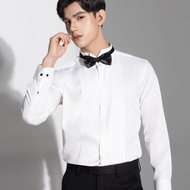 DANDY COSMO | เสื้อเชิ้ตทักซิโด้ คอปกสีขาว ซ่อนกระดุม เรียบหรู ดูแพง ผ้าระบายอากาศดี