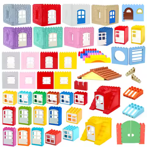 Big Particles Building Blocks House Parts Accessory Window Wall Roof Construction Assemble Duplo Bri