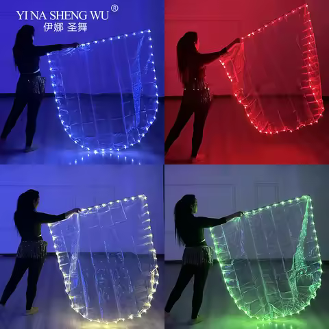 Color LED Luminous Flag White Fabric with Switch Dance Props Performance Costumes Belly Dance Perfor