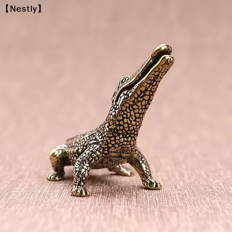 Antique Bronze Crocodile Miniature Figurines Vintage Brass Mini Alligator Statue Desk Ornaments Home