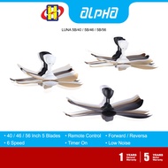 Alpha Ceiling Fan (40 Inch / 46 Inch / 56 Inch) 6-Speed DC Motor Remote Control Fan VANNUS Series Ceiling Fan LUNA 5B