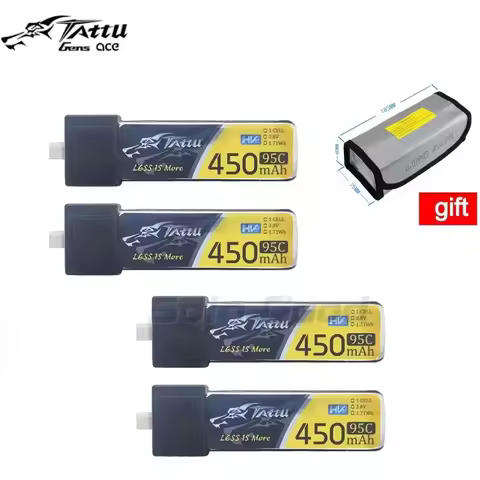 TATTU BT2.0 450mAh 1S Battery HV 3.8V 95C FPV Lipo with BT2.0 Connector for FPV Tiny Whoop 1S Brushl