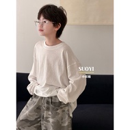 Long-sleeved plain white T-shirt for boys and girls, Korean fashion style spring 2026 - A1263 (Loose