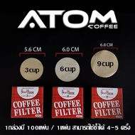 Coffee Filter สำหรับกรองเศษกาแฟสำหรับ Moka Pot ATOM COFFEE (กล่องเปลี่ยนเป็นสีแดง ) 1 กล่องมี 100 แผ่น ใช้แล้วสามารถล้างน้ำ แล้วกลับมาใช้ต่อได้ 3-4 ครั้ง