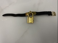 罕有超靚黑金蜥蜴皮錶帶手錶 Hermes kelly watch birkin lock lizard leather 金色鎖 手帶ado charm mini bracelet mini  vint