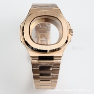 Nautilus Watch Case+Watch Strap Sapphire Stainless Steel Butterfly Clasp Compatible NH35 NH36 NH38Mo