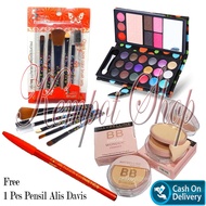 Paket Kecantikan 3in1 - Bedak BB Dream Pink 2in1 - Eyeshadow Dompet Kecil - Kuas Brush 5in1 - Free Pensil Alis Davis Coklat