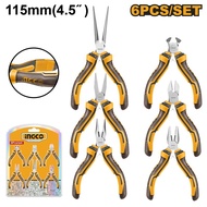 INGCO 6PCS 4.5" MINI PLIERS SET CP, LNP, ECP, DCP, FNP & NNP HMPS06115