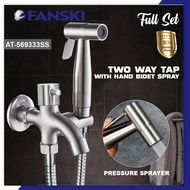 AT-569333SS Hand Bidet Hose Toilet FULL SET 304 Stainless Steel Two Way Tap Bathroom Faucet Spray Hos Paip Tandas 两用水龙头