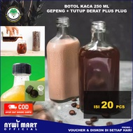 ( PAKET ISI 20 ) Botol Madu Kaca 250 ml / Botol gepeng / Botol Kaca Serbaguna / Botol Susu / Botol A