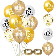 Balloon 12th Birthday Boys Girls Decoration 32 Pieces Gold White Balloons 12th Birthday Decoration H