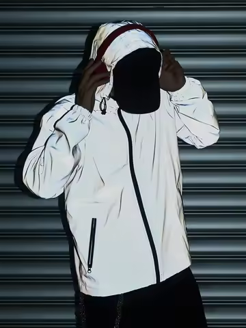 Men's Hooded Cycling Reflective Jacket Outdoor Casual Zipper Luminous Windproof Jacket Fashion Men C
