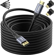 4K DisplayPort to HDMI Cable 35FT 4K@60HZ HDR Ultra HD Uni-Directional Active DP to HDMI Cord Support 4K@60Hz, 2K@120Hz, 1080P for HDTV, Monitor, Projector with 5 Cable Ties, 2 HDMI Adapter - 35 Feet
