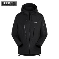 Jeep Spirit 1941 Estd แจ็คเกตกันน้ำผู้ชายใหม่พร้อมฮู้ดน้ำหนักเบาเสื้อกันฝนกลางแจ้งกันลม Jaket Daki G