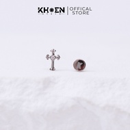 (1 Piece) Cross Earrings 1 Gold/Silver Stone - Titanium F136 - Earrings Store