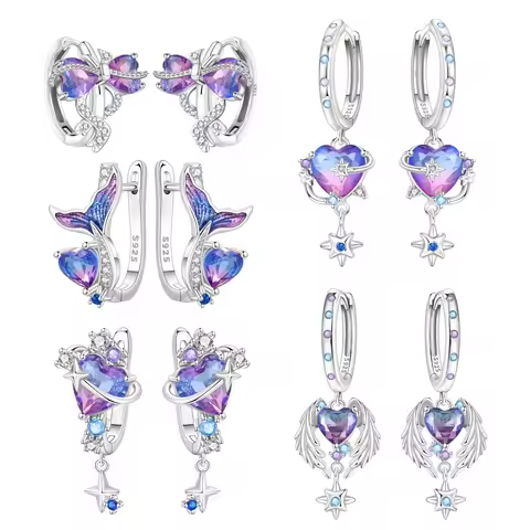 Original 925 Sterling Silver Earring Beautiful Dreamy Purple Earring for Women Valentine's Day Party