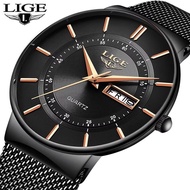 LIGE Fashion men casual watches Waterproof Stainless Steel Mesh Clock Analog Quartz Business Casual Slim seiko automatic watch vintage watch