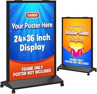 VAIIGO Heavy Duty Rolling Sidewalk Sign 24x36 Inch - Double-Sided Sandwich Board Poster Stand with W