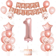 31pcs Rose Gold Balloon Banner Set Rose Gold Confetti Balloon for Girls Princess Birthday Party Deco