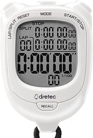 dretec Stopwatch, Study Timer, Large Screen, Silencing, Replaceable Battery, White, Approx. W 2.3 x