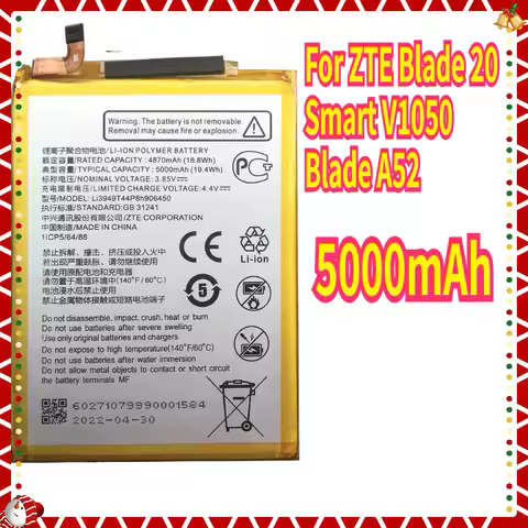 New Li3949T44P8h906450 5000mAh High Quality Battery for ZTE Blade 20 Smart V1050 / Blade A52 Mobile 
