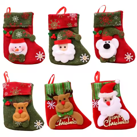 6Pack 6.3Inch Small 3D Christmas Stocking Classic Santa Snowman Reindeer Xmas Family Christmas Gift 