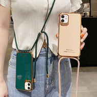 ชุบสายคล้องคอโซ่เคสโทรศัพท์สำหรับ iPhone 12 Pro Max 11 Pro Max XS X XR 8 7 Plus SE 2020 6 6S Plus Case Crossbody Lanyard Soft Soft Cover