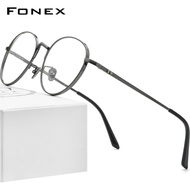 FONEX Frame Kacamata Pria Retro Bulat Titanium Murni