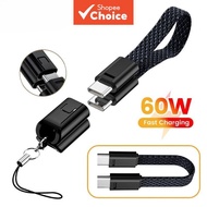 Short Cable 60W Type C to Type C Fast Charging Braided Keychain Charger for Xiaomi, Huawei 27W USB C
