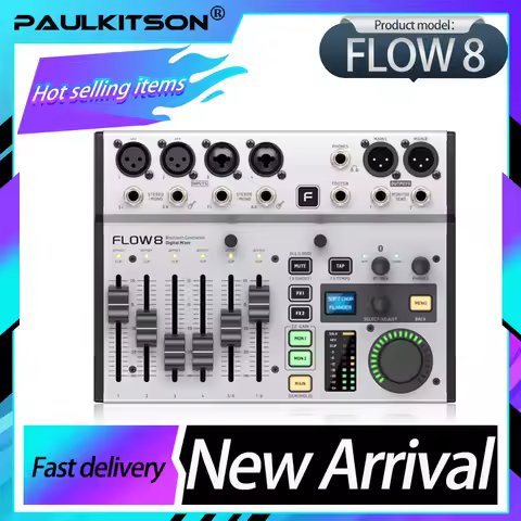 FLOW8 8-Input Digital Mixer with Bluetooth Audio and App Control, 60 mm-Channel Faders 2 FX Processo