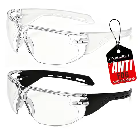 Scratch Resistant Clear Safety Glasses Wrap around Anti Fog Lens Polycarbonate ANSI Z87.1 Impact Res