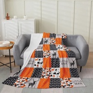 ผ้าห่มผ้าขนแกะลายกวางน่ารักผ้าห่มลายพรางล่ากวางลายพรางสำหรับโซฟาที่นอนทุกฤดูลายพรางสีส้ม