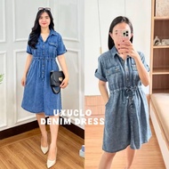Uxuclo Korean Style Denim Dress/Modern Women's Midi Dress/Bkk Denim Dress/Women's Jeans Dress