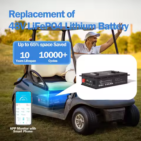 36V 135Ah LiFePO4 Lithium Battery with Charger, Built-in Smart 200A BMS, with LCD Monitor and APP, M