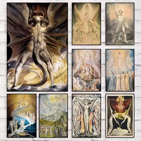 Devout Christian William Blake Jesus and Angel Classic Poster Prints Canvas Painting Wall Art Pictur