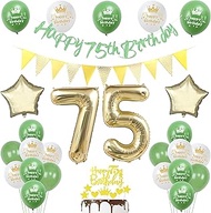 75th Birthday Decoration Man Women, Sage Green Banner 75th Birthday Garland Decoration 75th Man Gold