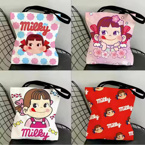 Cute F-Fujiya Peko-chan Storage Bags Double-Sided Print Canvas Tote Bag Fashion Large Capacity Women
