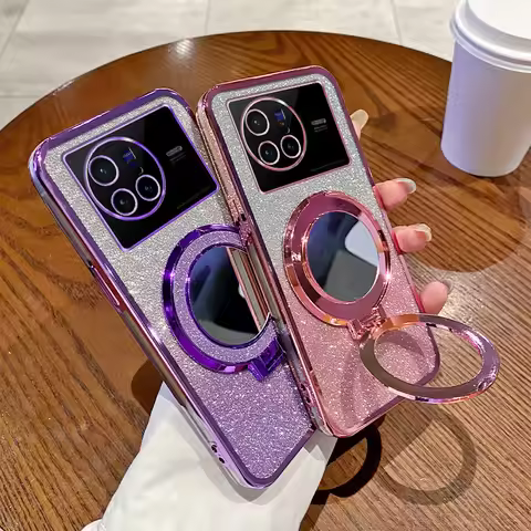 Mirror Fashion Glitter Case For VIVO X27 X60 X70 X80 Pro For Vivo X90 Pro X100 Pro X90 X100 Magnetic